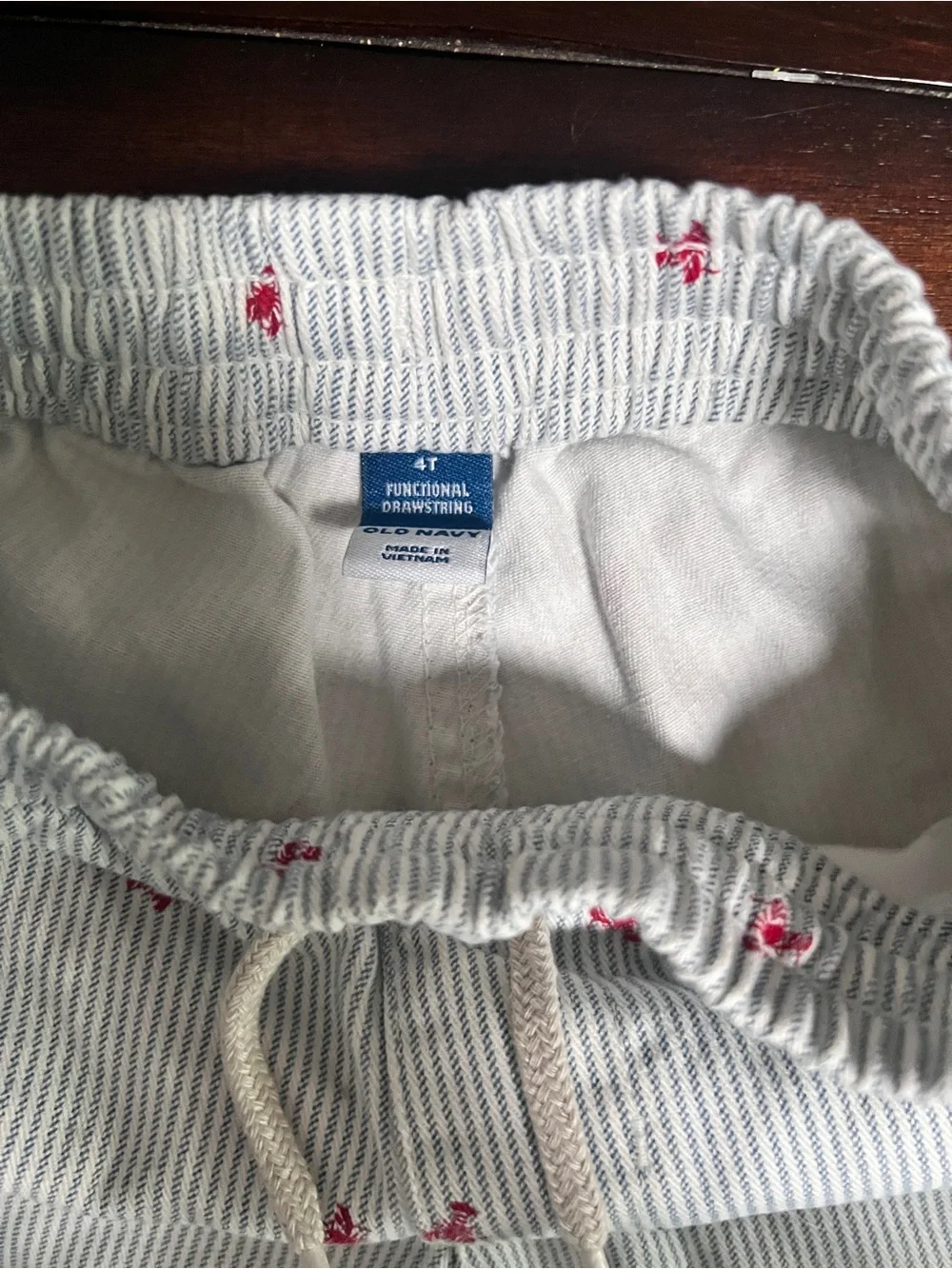 Old Navy Boys Seersucker Stripe Shorts with Red lobster Embroidery